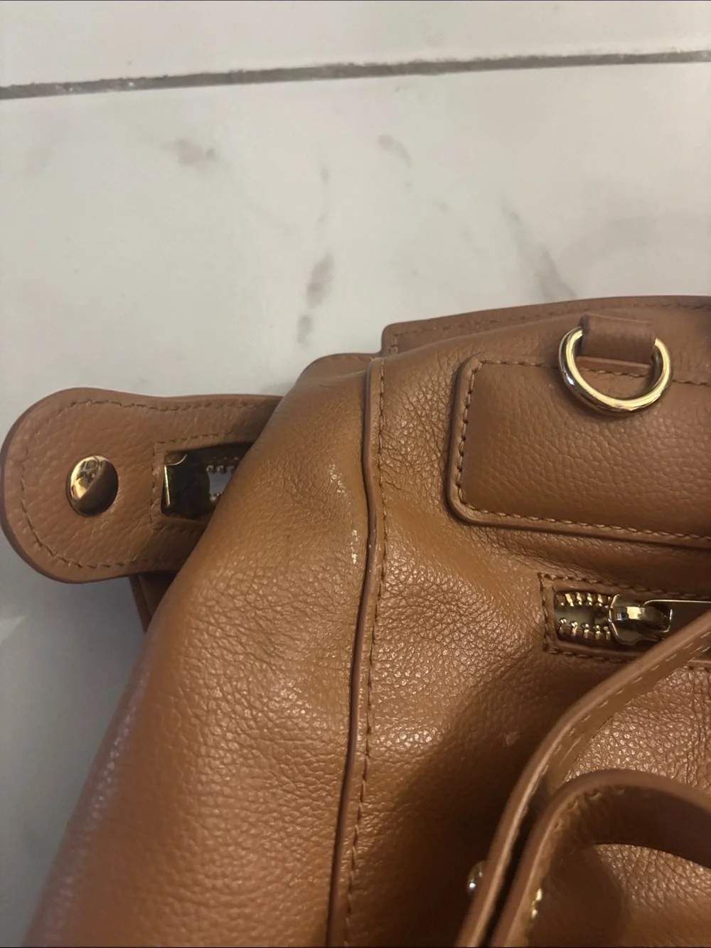 Mina Baie Cognac Leather Baby Backpack Diaper Bag